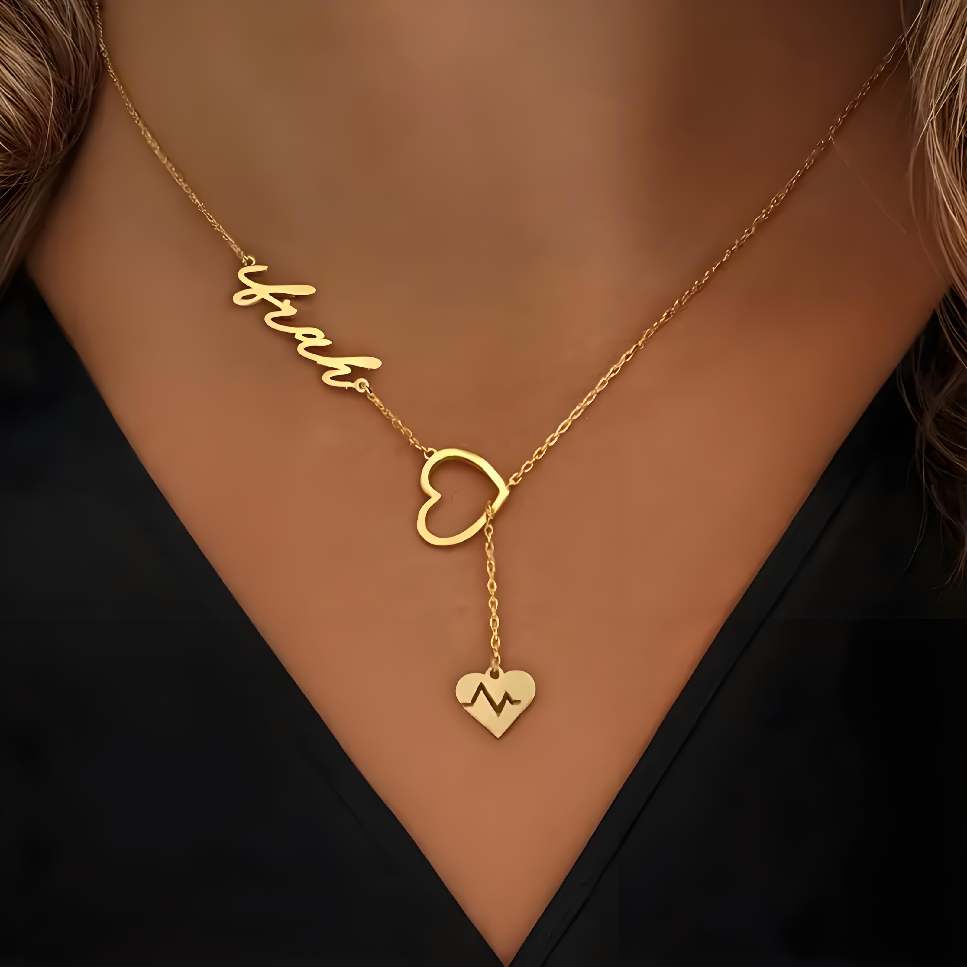 Birth Flower Necklace - สร้อยคอชื่อ Heartbeat คู่ส่วนบุคคล, เครื่องประดับแบบกําหนดเองโซ่รูปตัว Y, ของขวัญวันวาเลนไทน์ในอุดมคติ