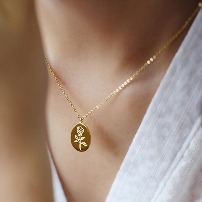 สร้อยคอสแตนเลสหญิง Rose ดอกไม้ - Birth Flower Necklace บทวิจารณ์และราคา