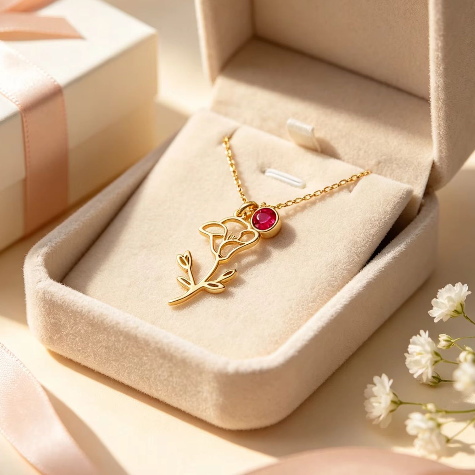 สร้อยคอจี้สแตนเลสลายดอกไม้ตามเ - Birth Flower Necklace บทวิจารณ์และราคา